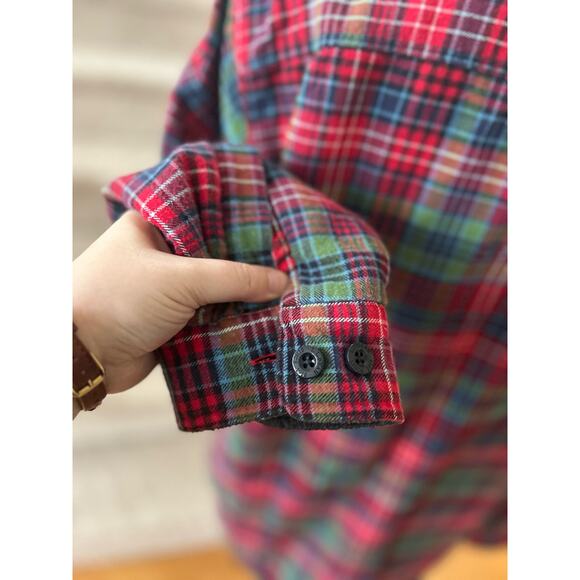 L.L. Bean Red, Green, Blue Plaid Fleece Lined Button Down (Large TALL) - Picture 4 of 7